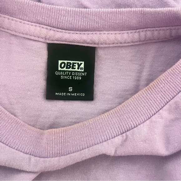 Urban Outfitters OBEY Long Sleeve Logo Shirt Size Small Lavender 100% Cotton - Picture 5 of 6
